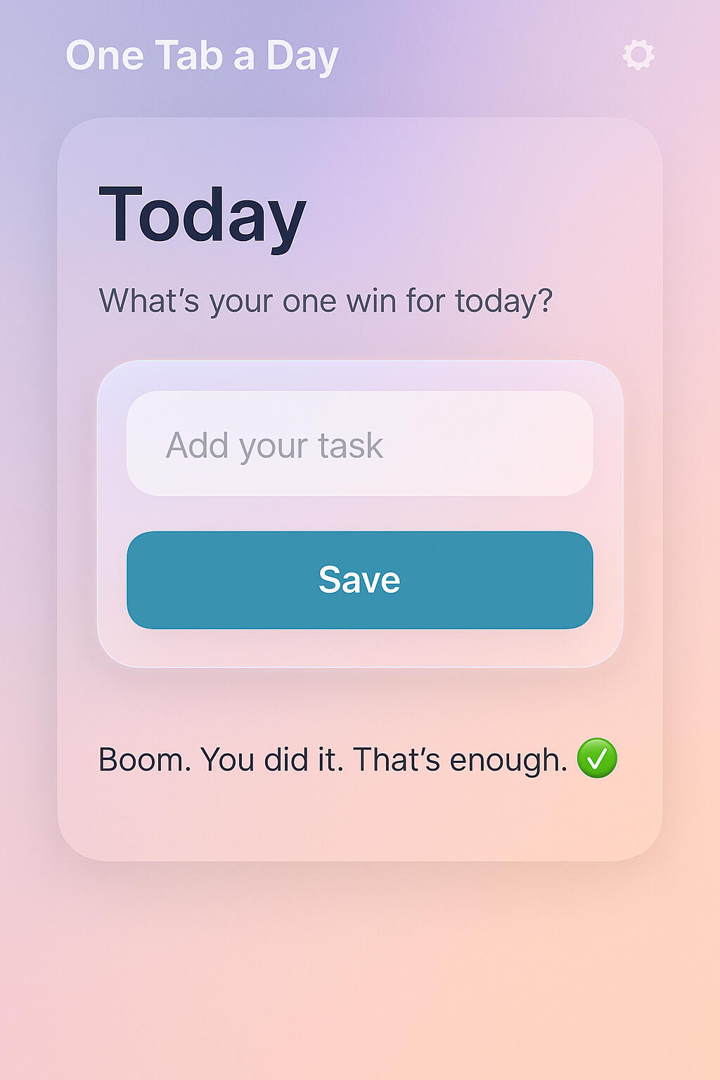 One Tab a Day screen with task One Tab a Day screenshots for task tracking